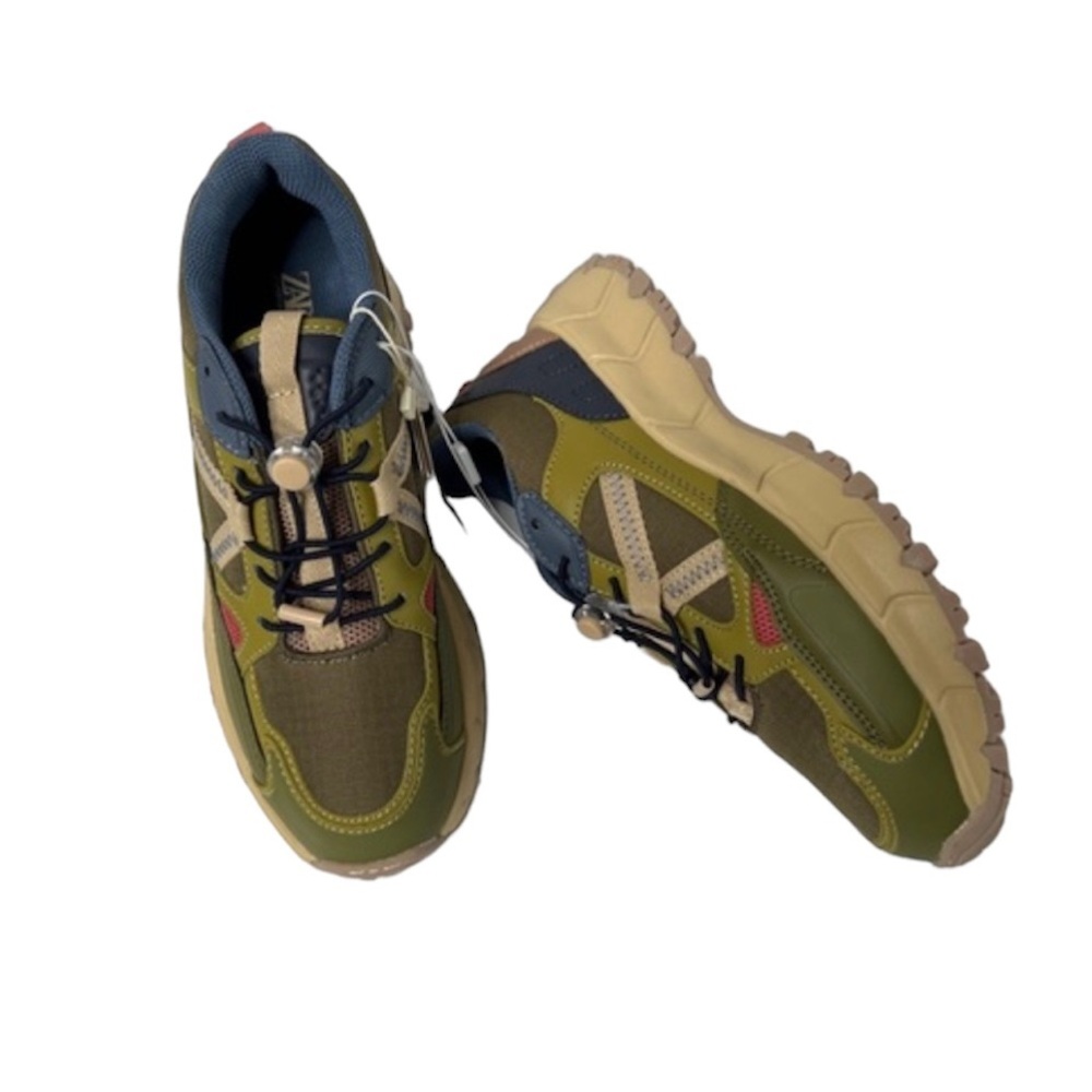 Zara Khaki Green Athletic Technical Multi-Piece Sneakers  Sz 5 (Boy)